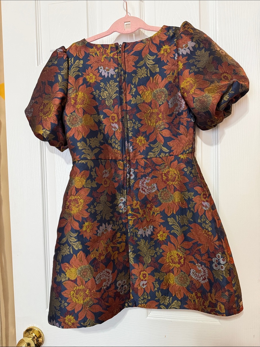 GB girls Navy Floral Jacquard Puff-Sleeve Dress - Picture 2 of 4